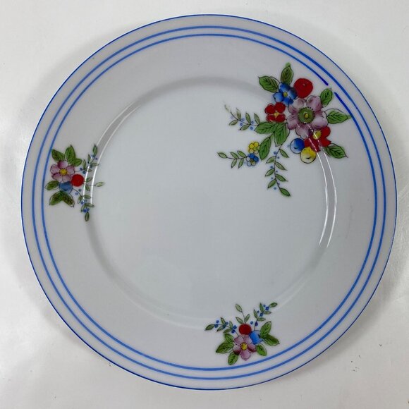 Vintage Japan Floral Side 7.5" Plates Set Of 3 Blue Trim - Picture 2 of 6